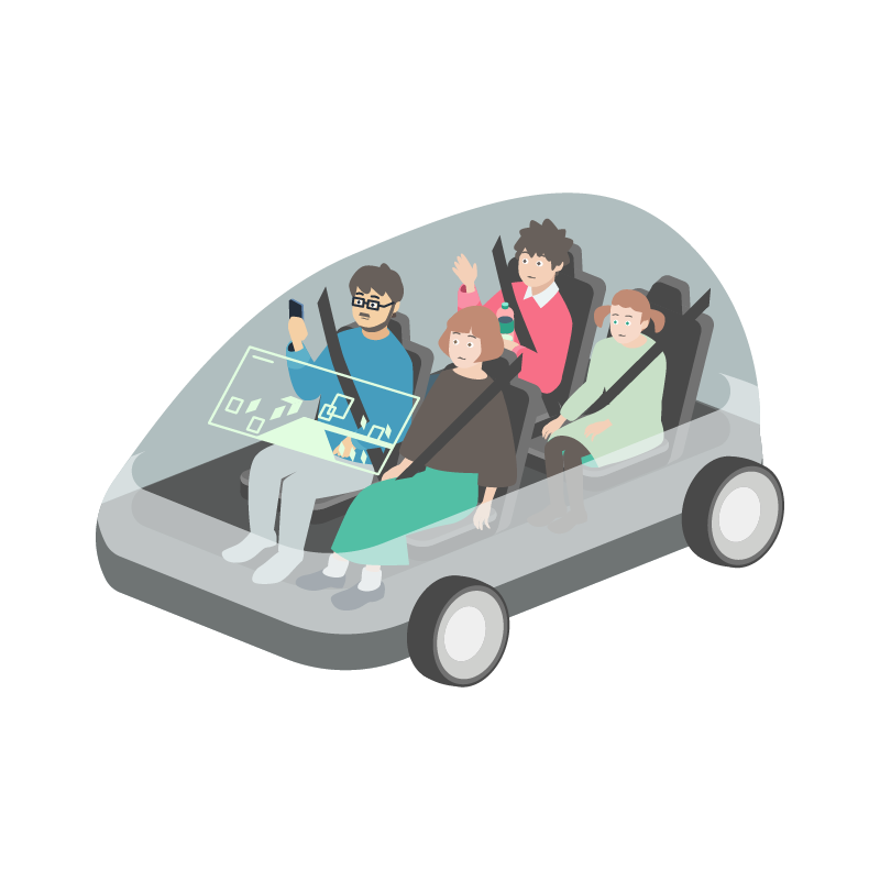 無人タクシーに乗る人のイラスト 素材