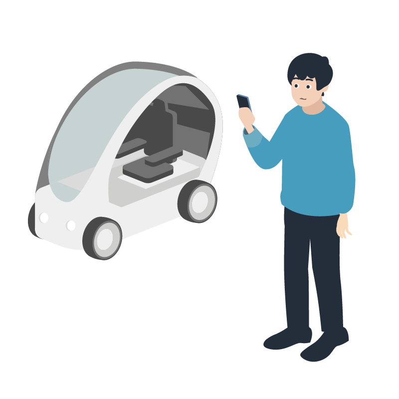 スマホで自動運転車を呼ぶ人のイラスト 素材