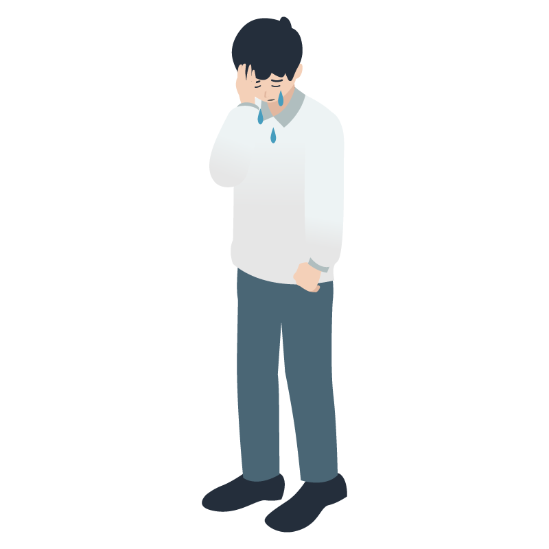 悲しむ白いシャツの男性 のイラスト 素材