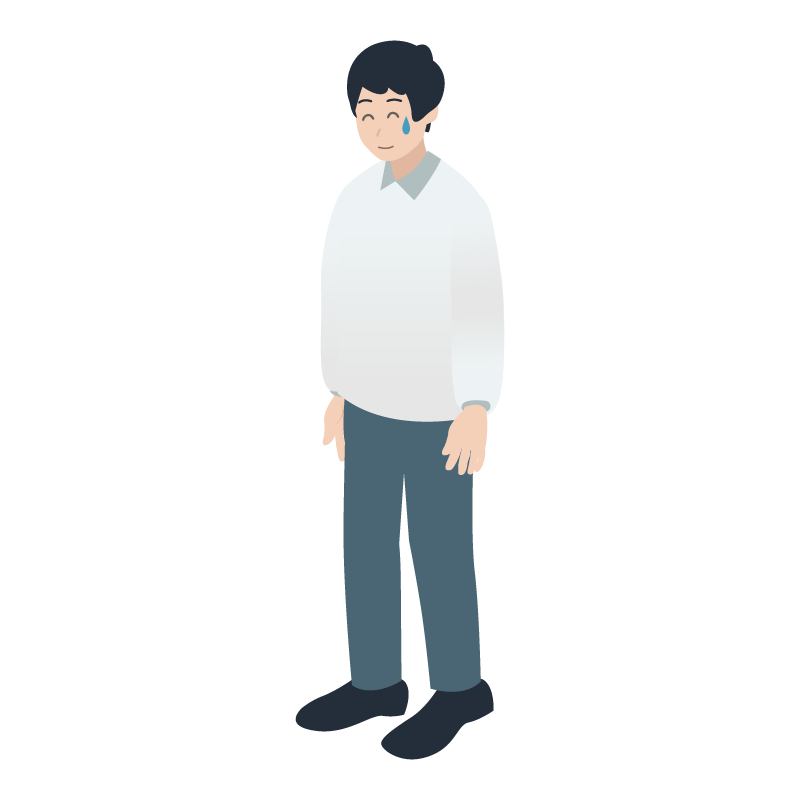 汗をかいて微笑む白いシャツの男性の イラスト 素材