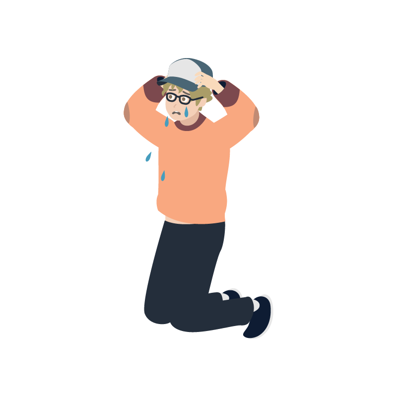 悲しむメガネと帽子の男性 のイラスト 素材
