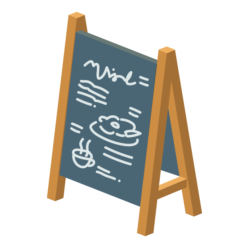 カフェの入口にある立て看板のイラスト 素材