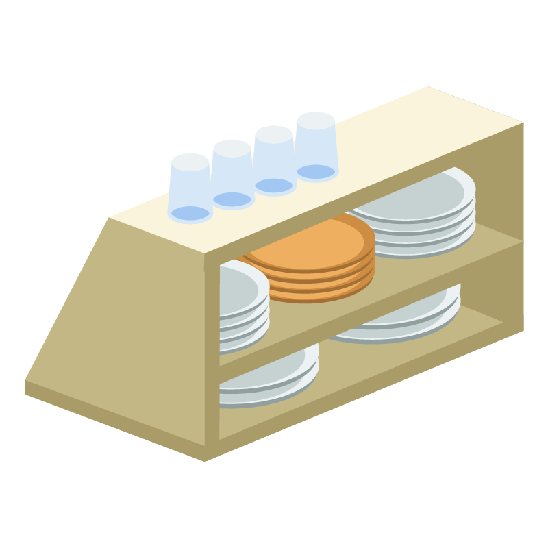 カフェのカウンターの食器棚のイラスト 素材