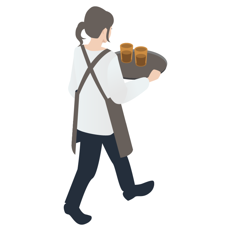 カフェ店員（水グラス）のイラスト 素材